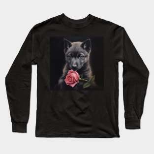 Wolf puppy and rose Long Sleeve T-Shirt